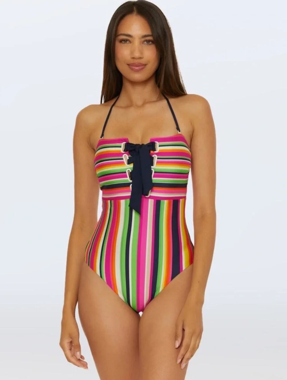 NWT TRINA TURK Bandeau One-Piece Swimsuit in Splash Stripe Size 14